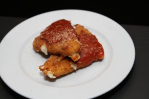 fried cheese with sauce