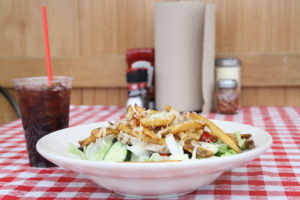 grilled chicken salad with fries